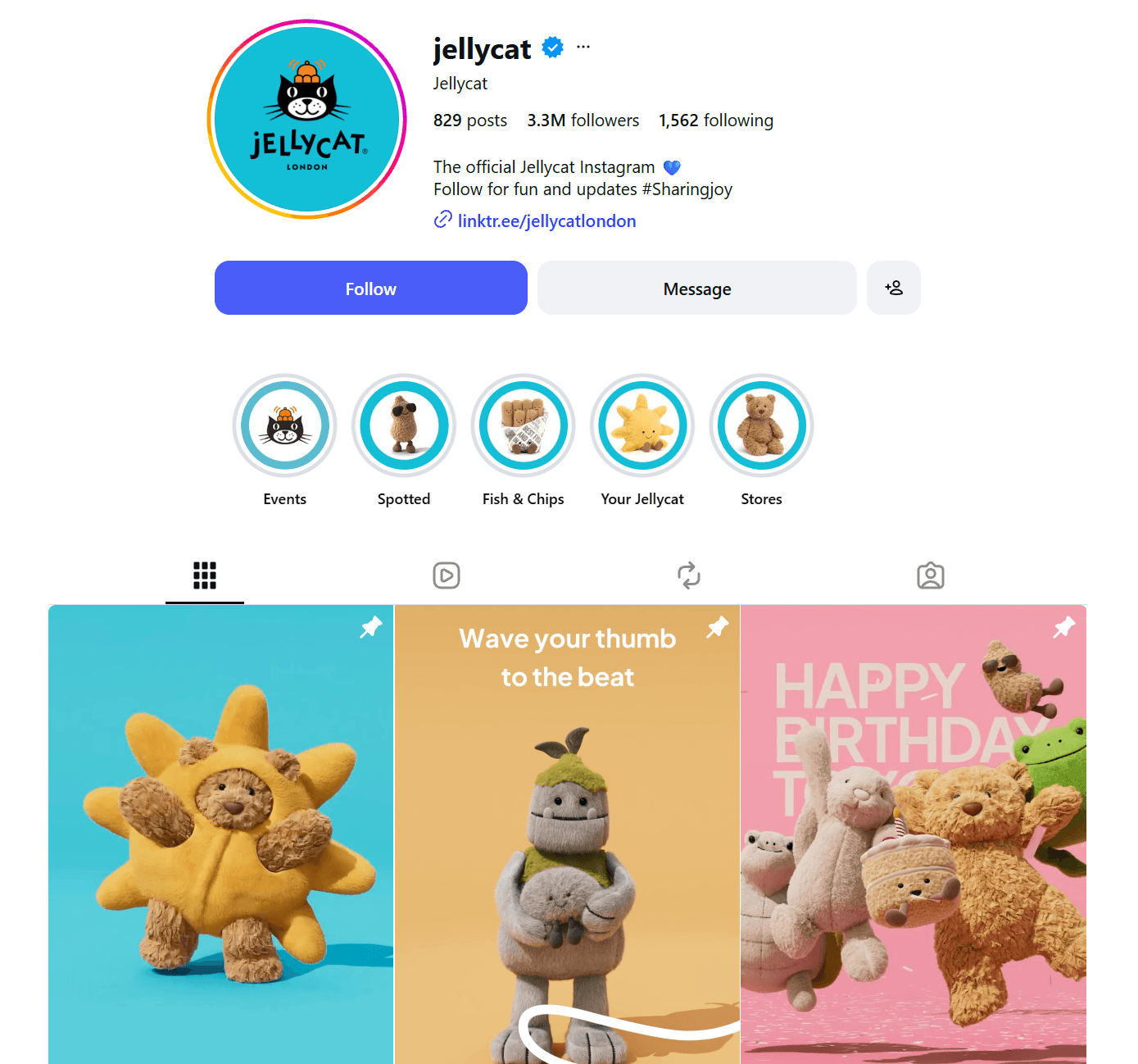 jellycat instagram social media marketing channel example