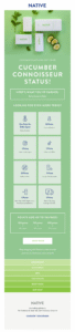 native's email campaign congratulating the customer on reaching Cucumber Connoisseur status
