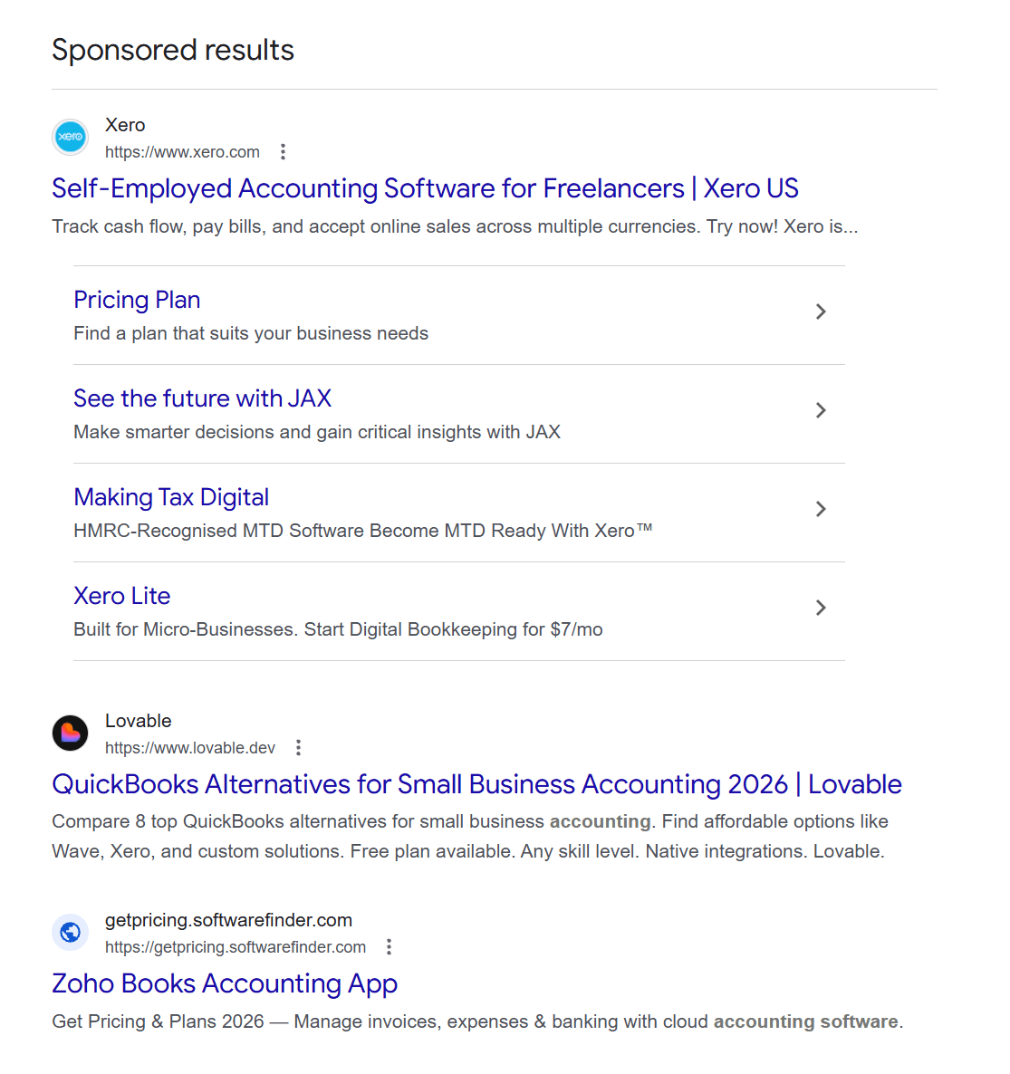 search ads example for accounting software