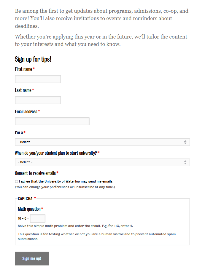 Waterloo University sign-up form Waterloo University sign-up form