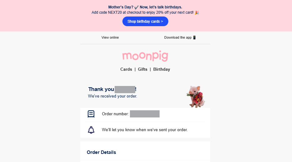moonpigs email marketing automation example