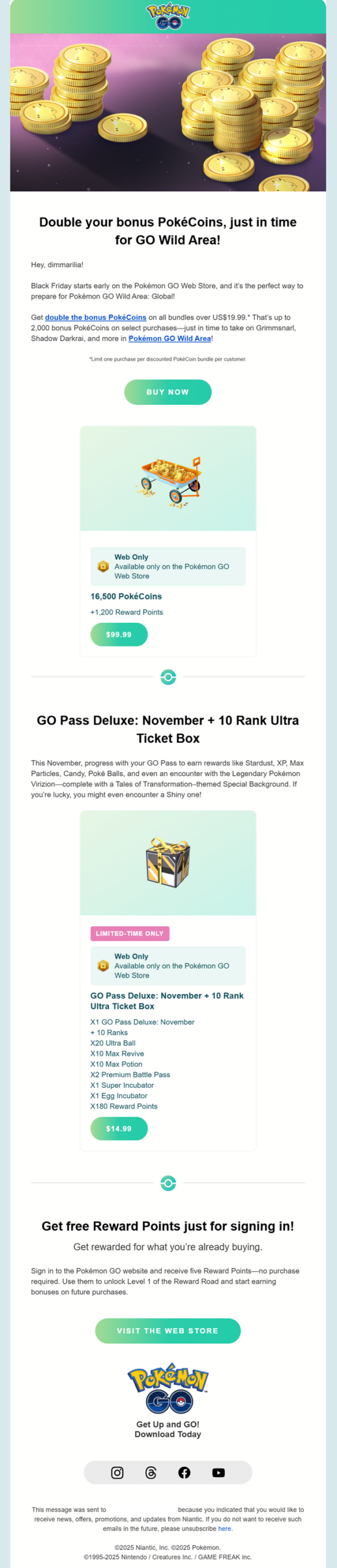 Niantic’s Black Friday sale email example