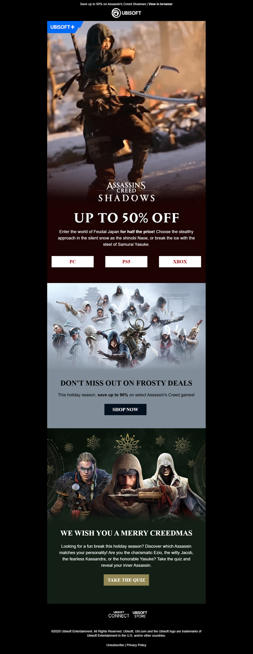 Ubisoft’s Christmas video game email example